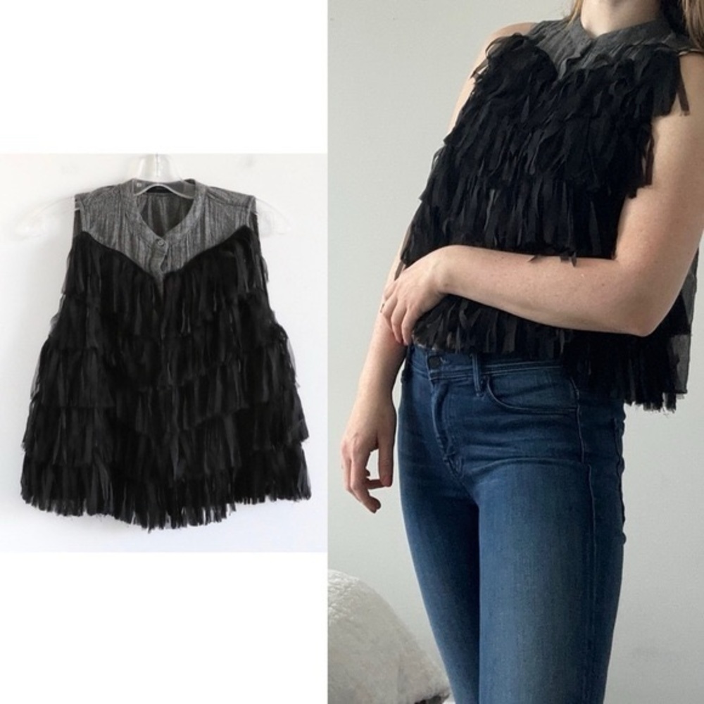 Bani B Korean brand top fringe boho chic rock concert western blouse vest